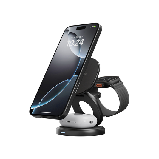 BAZIC GOMAG GYRE, 360 ROTATING BASE 3 IN 1 WIRELESS CHARGER WITH APPLE WATCH AND AIRPODS CHARGING - GUNMETAL