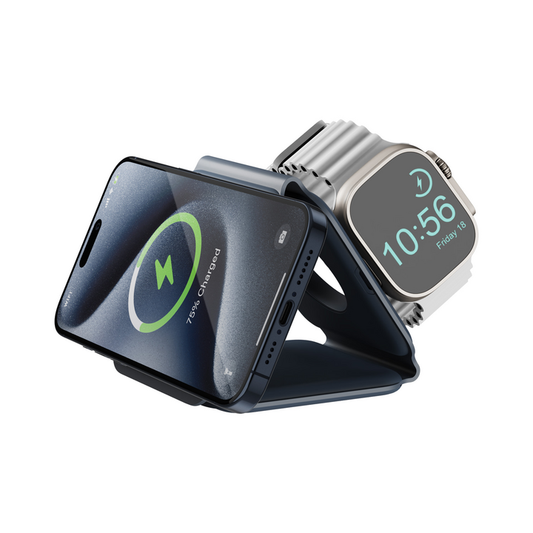 BAZIC GOMAG TRIO PLUS, 3IN1 ELEVATED FOLDABLE MAGNETIC WIRELESS CHARGER 15W IPHONE/WATCH/AIRPODS - NAVY BLUE