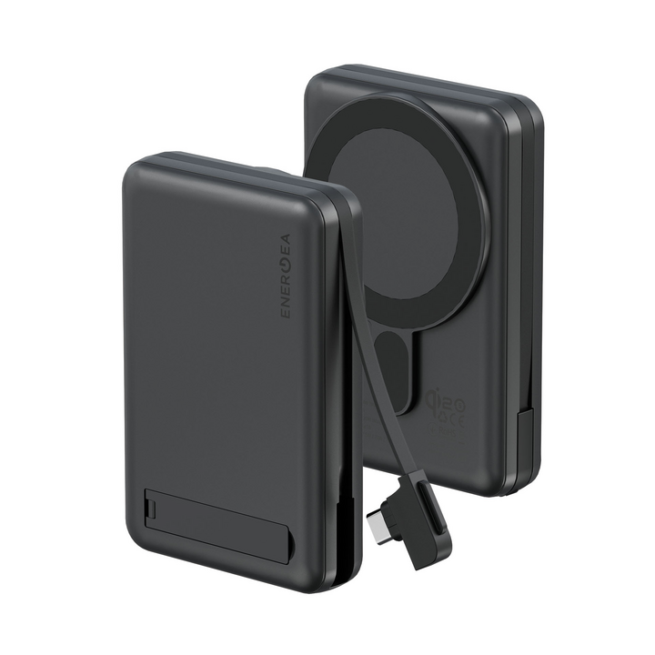 ENERGEA MAGPAC PRO PLUS, 10000MAH MAGSAFE COMPATIBLE QI2 POWER BANK WITH BUILT-IN CABLE AND STAND - GUN/BLK
