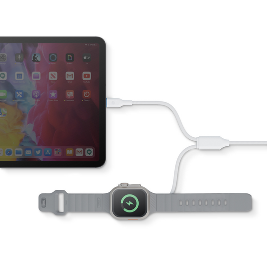 BAZIC GOCHARGE DEUCE CABLE, USB-C TO LIGHTNING WITH WATCH CHARGER 1.8M- WHITE