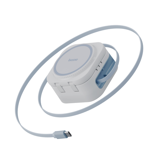 BAZIC GOMAG STATION MINI 3IN1 FOLDABLE WIRELESS CHARGING STATION WITH 80CM RETRACTABLE CABLE & APPLE WATCH CHARGER -WHITE