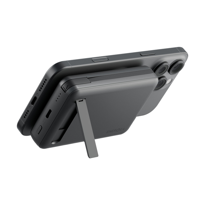 ENERGEA MAGPAC PRO PLUS, 10000MAH MAGSAFE COMPATIBLE QI2 POWER BANK WITH BUILT-IN CABLE AND STAND - GUN/BLK