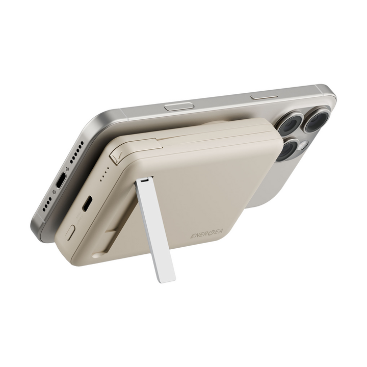 ENERGEA MAGPAC PRO+, 10000MAH MAGSAFE COMPATIBLE QI2 POWER BANK WITH BUILT-IN CABLE AND STAND