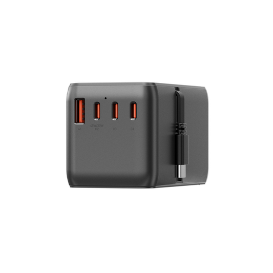ENERGEA TRAVELWORLD ADAPTER GAN85 WITH 80CM TYPE-C CABLE, 3C1A 85W - GUNMETAL