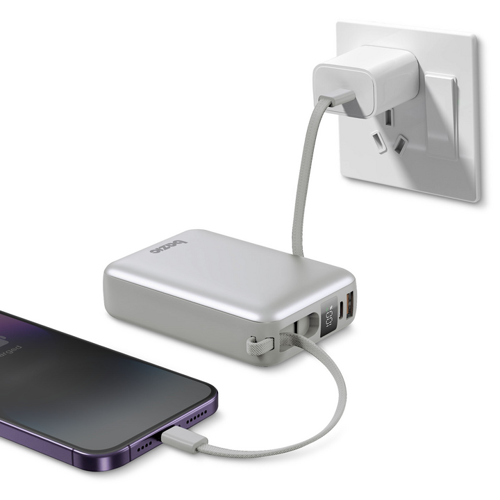 BAZIC GOPOWER FUSION MINI 20K, 3IN1 20000MAH POWERBANK WITH BUILT-IN USB-C AND LIGHTNING CABLE - PEBBLE