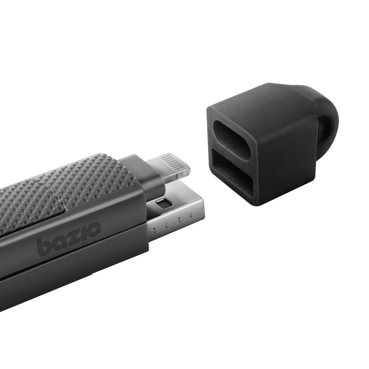 BAZIC GOCHARGE ALUCABLE, 4 IN 1 ALUMINIUM CHARGING CABLE WITH USB A/C INPUT AND USB C/LIGHTNING OUTPUT. PD FAST CHARGE 15CM