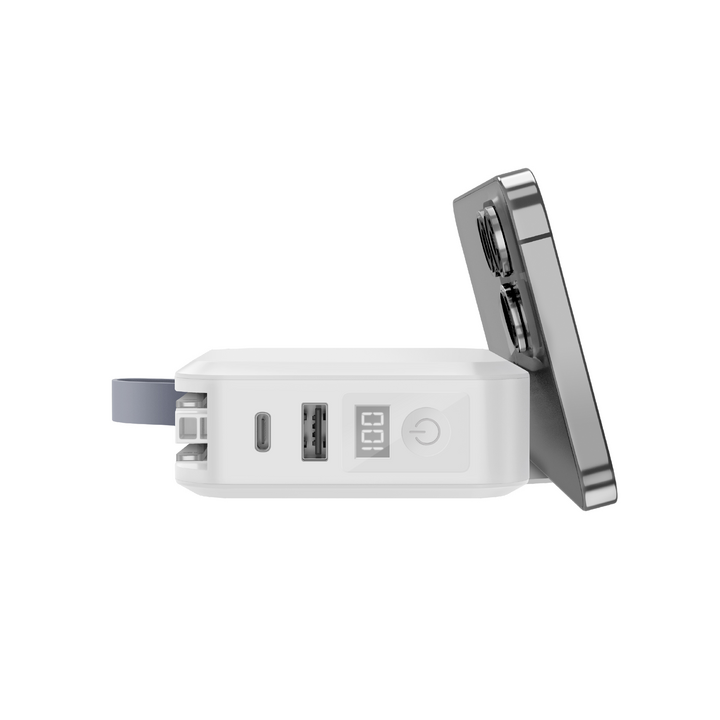 BAZIC GOPORT TRAVEL 10K, 10000MAH UNIVERSAL WALL CHARGER WITH BUILT-IN CABLE - WHITE