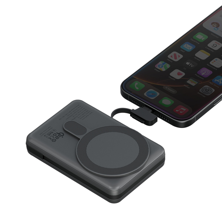 ENERGEA MAGPAC PRO PLUS, 10000MAH MAGSAFE COMPATIBLE QI2 POWER BANK WITH BUILT-IN CABLE AND STAND - GUN/BLK