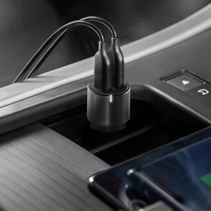 ENERGEA ALUDRIVE D60, PD30W/PPS33W DUO USB-C ALUMINIUM CAR CHARGER - GUNMETAL