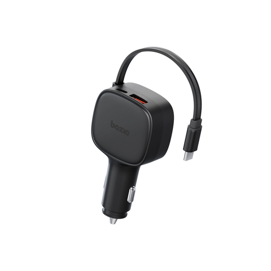 BAZIC GODRIVE LOOP 84, 1C1A CAR CHARGER WITH 75CM RETRACTABLE USB-C CABLE - BLACK