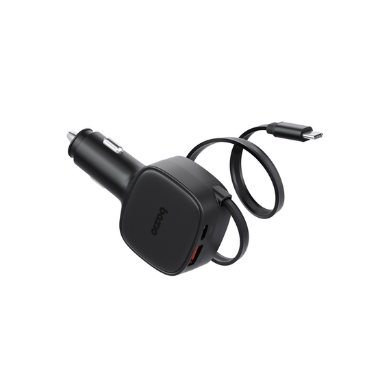 BAZIC GODRIVE LOOP 84, 1C1A CAR CHARGER WITH 75CM RETRACTABLE USB-C CABLE - BLACK