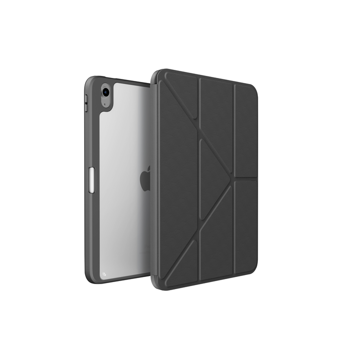 UNIQ iPad 10th gen case, dark gray folio cover, back view