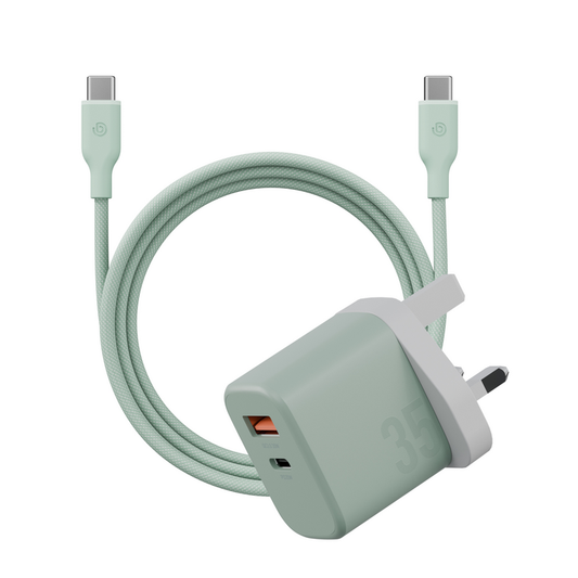 BAZIC GOPORT VELOX KIT, 1C1A GAN CHARGER 35W(UK) WITH WEAVE CABLE-GREEN