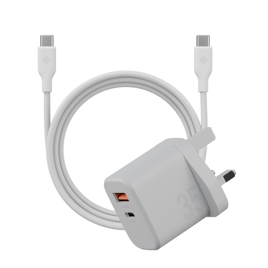 BAZIC GOPORT VELOX KIT, 1C1A GAN CHARGER 35W(UK) WITH WEAVE CABLE-WHITE