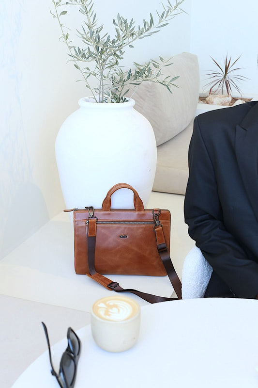 7 Wallet 14 inch GENUINE LEATHER LAPTOP BAG BROWN