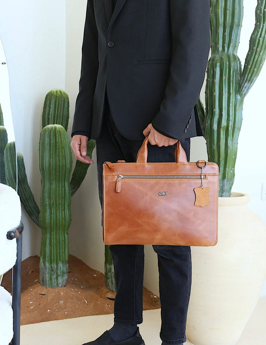 7 Wallet 14 inch GENUINE LEATHER LAPTOP BAG BROWN