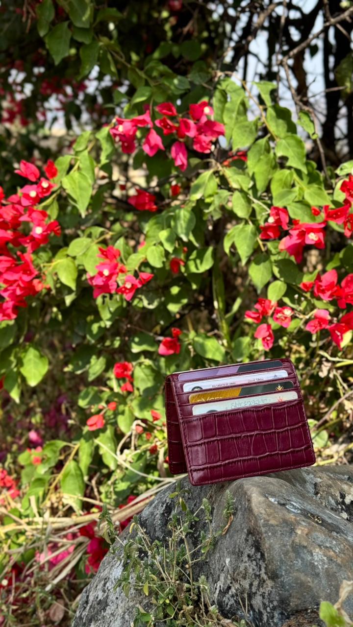 7 WALLET CROAC LEATHER CARD WALLET -MAROON