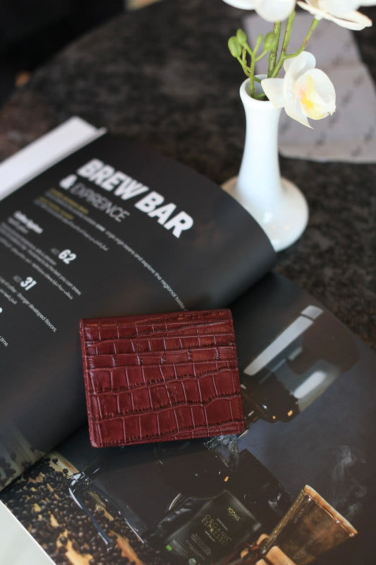 7 WALLET CROAC LEATHER CARD WALLET -MAROON