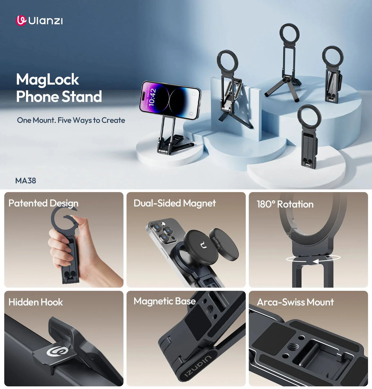 Ulanzi MA38 folding hanging hook feature for content creators
