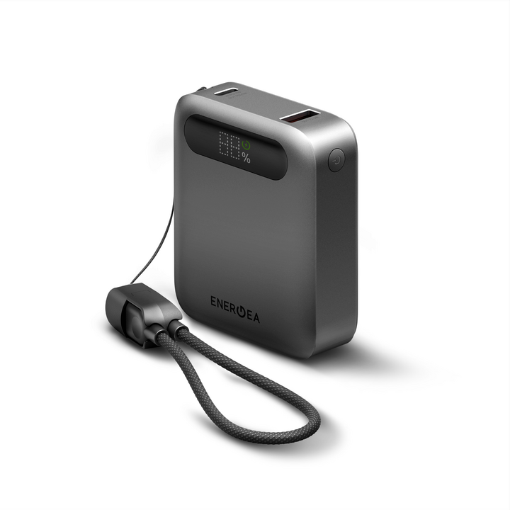 ENERGEA COMPAC LOOP 10K, 10000MAH UNIVERSAL POWERBANK WITH USB-C CABLE STRAP - GUNMETAL