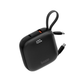 Black 3-in-1 power bank with built-in USB-C and Lightning cables, 100% LED display.