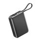 Gunmetal power bank with built-in USB-C cable, compact ribbed design