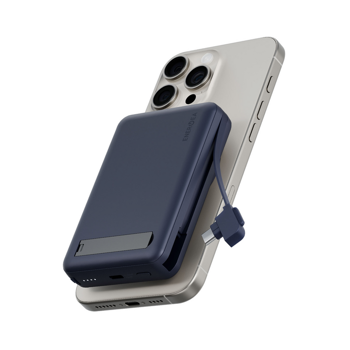 ENERGEA MAGPAC PRO+, 10000MAH MAGSAFE COMPATIBLE QI2 POWER BANK WITH BUILT-IN CABLE AND STAND