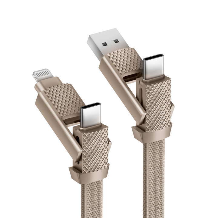 BAZIC GOCHARGE ALUCABLE, 4 IN 1 ALUMINIUM CHARGING CABLE WITH USB A/C INPUT AND USB C/LIGHTNING OUTPUT. PD FAST CHARGE 1M