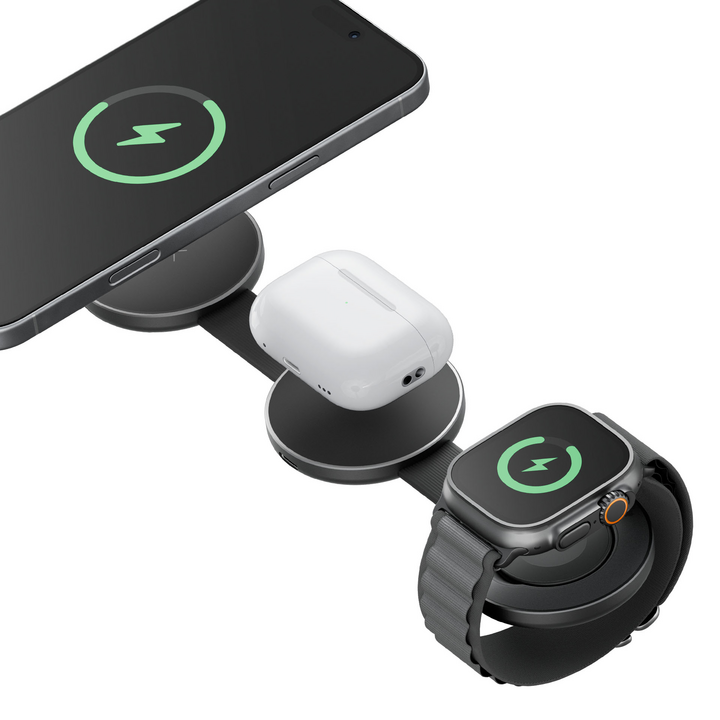ENERGEA ALUMAG TRIO, 3IN1 FOLDABLE QI2 ALUMINIUM WIRELESS CHARGER 15W