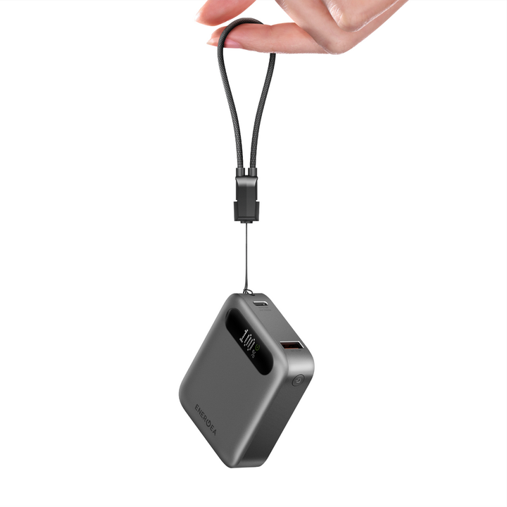 ENERGEA COMPAC LOOP 10K, 10000MAH UNIVERSAL POWERBANK WITH USB-C CABLE STRAP - GUNMETAL