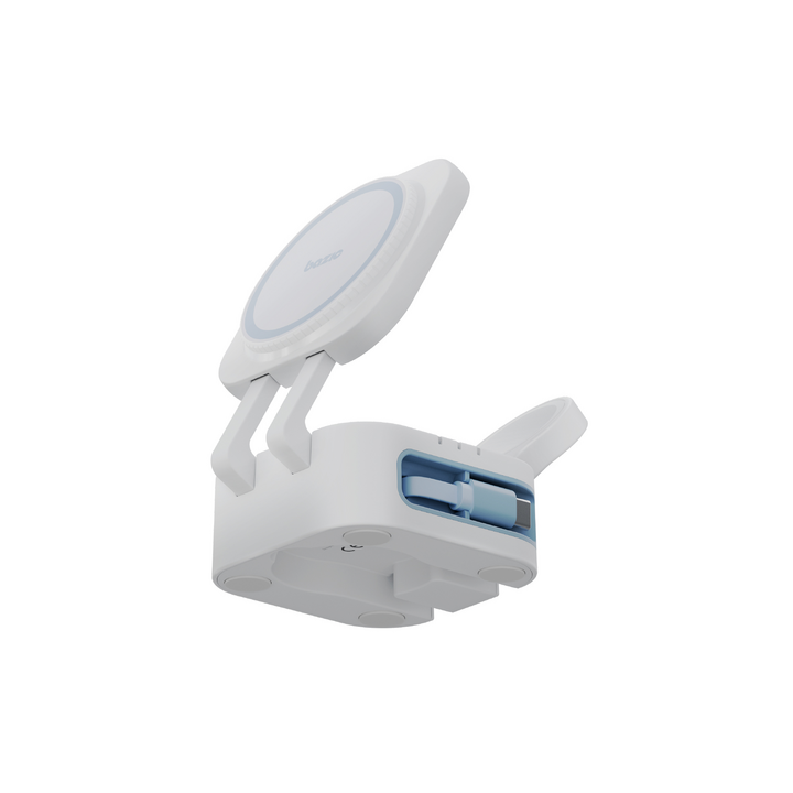 BAZIC GOMAG STATION MINI 3IN1 FOLDABLE WIRELESS  CHARGING STATION WITH 80CM RETRACTABLE CABLE & APPLE WATCH CHARGER -WHITE