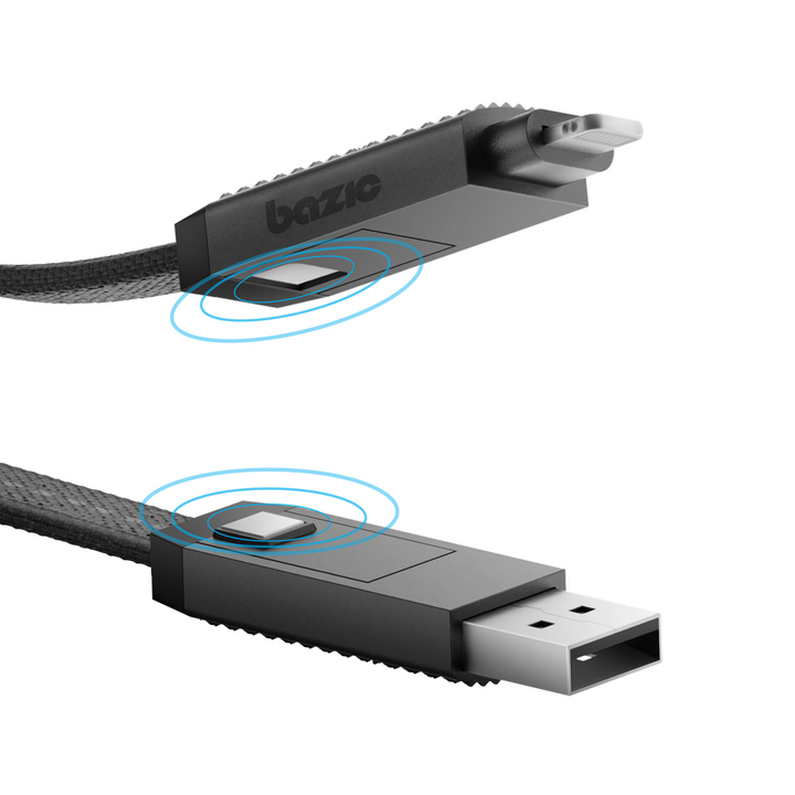 BAZIC GOCHARGE ALUCABLE, 4 IN 1 ALUMINIUM CHARGING CABLE WITH USB A/C INPUT AND USB C/LIGHTNING OUTPUT. PD FAST CHARGE 1M