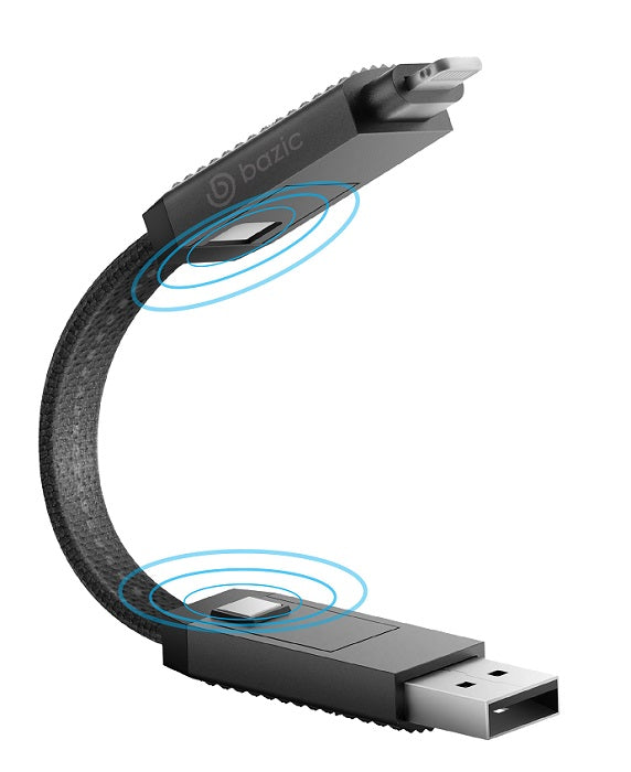 BAZIC GOCHARGE ALUCABLE, 4 IN 1 ALUMINIUM CHARGING CABLE WITH USB A/C INPUT AND USB C/LIGHTNING OUTPUT. PD FAST CHARGE 15CM - BLACK