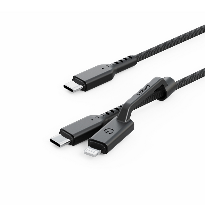 ENERGEA FLOW DUO 2-IN-1  C TO C + LIGHTNING CABLE, 480MBPS, 240W, 1.5M -BLACK