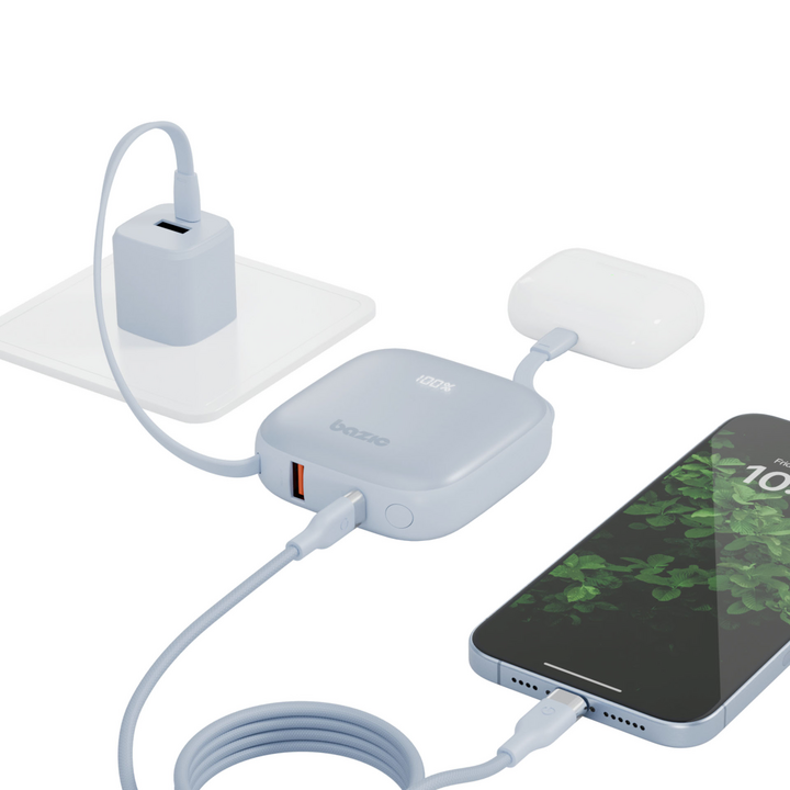 BAZIC GOPOWER FUSION, 3IN1 10000MAH POWERBANK WITH BUILT-IN USB-C AND LIGHTNING CABLE