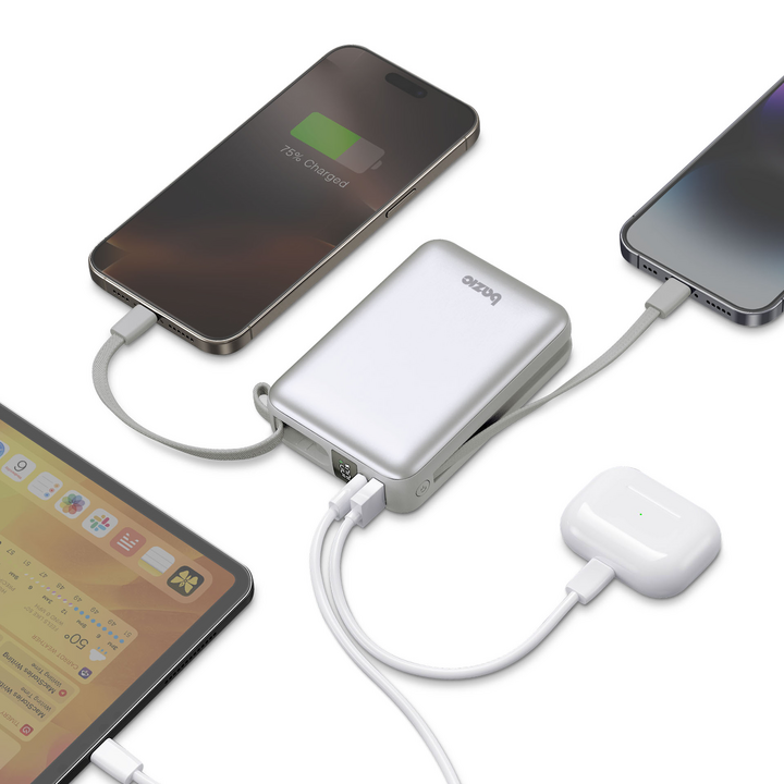 BAZIC GOPOWER FUSION MINI 20K, 3IN1 20000MAH POWERBANK WITH BUILT-IN USB-C AND LIGHTNING CABLE - PEBBLE