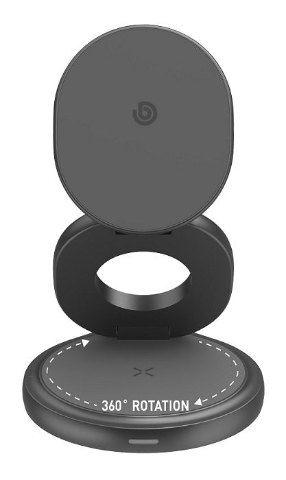 BAZIC GOMAG GYRE, 360 ROTATING BASE 3 IN 1 WIRELESS CHARGER WITH APPLE WATCH AND AIRPODS CHARGING - GUNMETAL