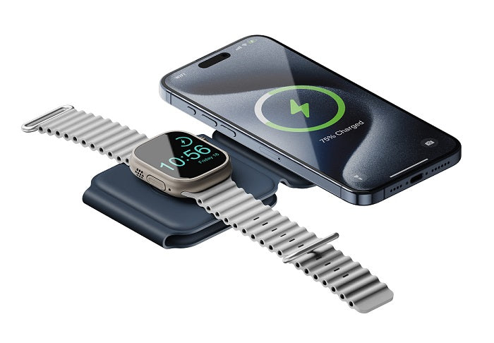 BAZIC GOMAG TRIO PLUS, 3IN1 ELEVATED FOLDABLE MAGNETIC WIRELESS CHARGER 15W IPHONE/WATCH/AIRPODS - NAVY BLUE