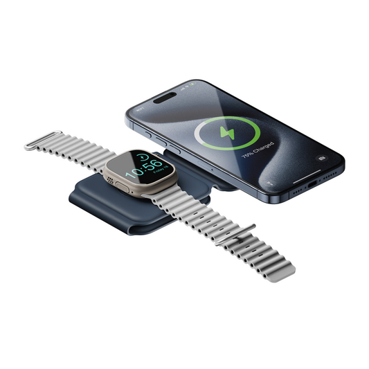 BAZIC GOMAG TRIO PLUS, 3IN1 ELEVATED FOLDABLE MAGNETIC WIRELESS CHARGER 15W IPHONE/WATCH/AIRPODS - NAVY BLUE