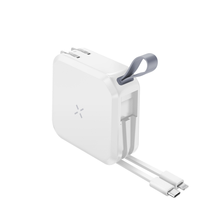 BAZIC GOPORT TRAVEL 10K, 10000MAH UNIVERSAL WALL CHARGER WITH BUILT-IN CABLE - WHITE