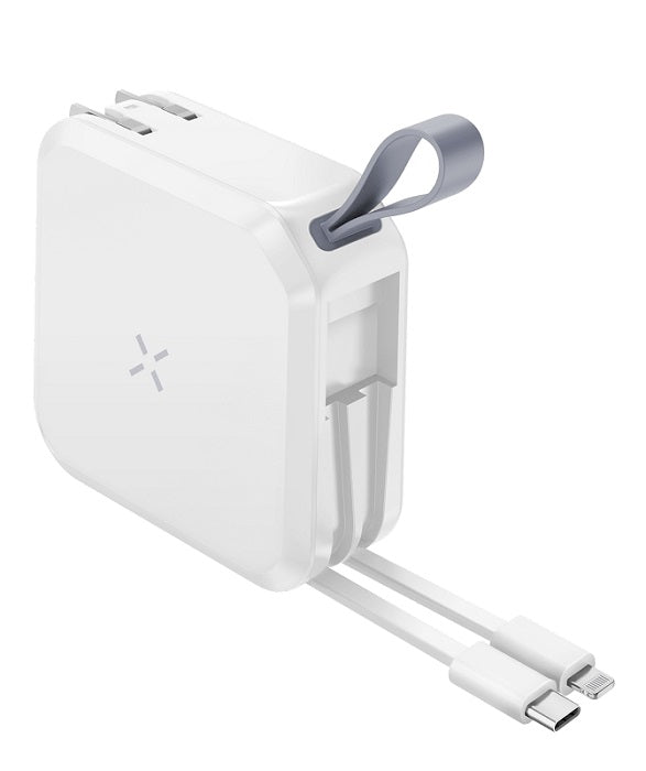 BAZIC GOPORT TRAVEL 10K, 10000MAH UNIVERSAL WALL CHARGER WITH BUILT-IN CABLE - WHITE