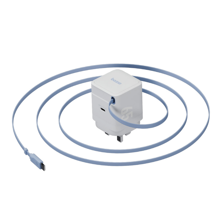 BAZIC GOPORT RETREK 65W, USB-C GaN WALL CHARGER (UK) WITH 70CM BUILT-IN CABLE - WHITE