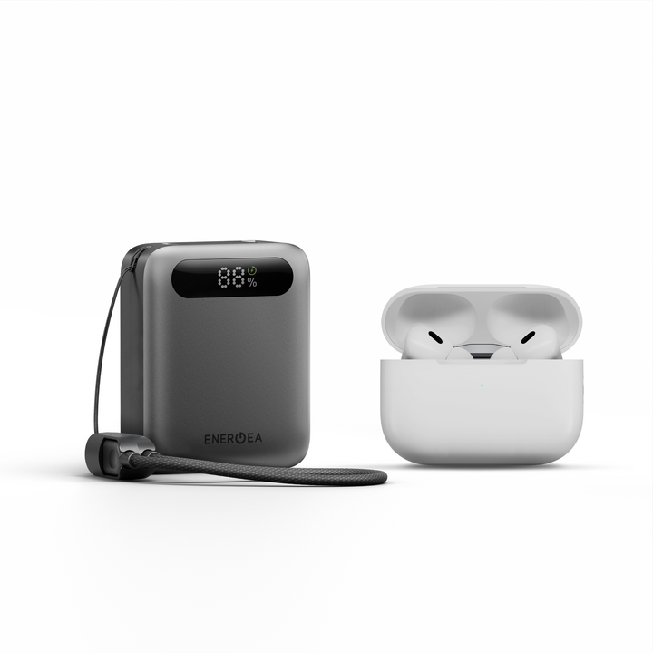 ENERGEA COMPAC LOOP 10K, 10000MAH UNIVERSAL POWERBANK WITH USB-C CABLE STRAP - GUNMETAL
