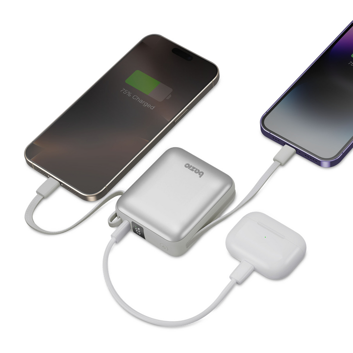 BAZIC GOPOWER FUSION MINI 10K, 3IN1 10000MAH POWERBANK WITH BUILT-IN USB-C AND LIGHTNING CABLE - PEBBLE