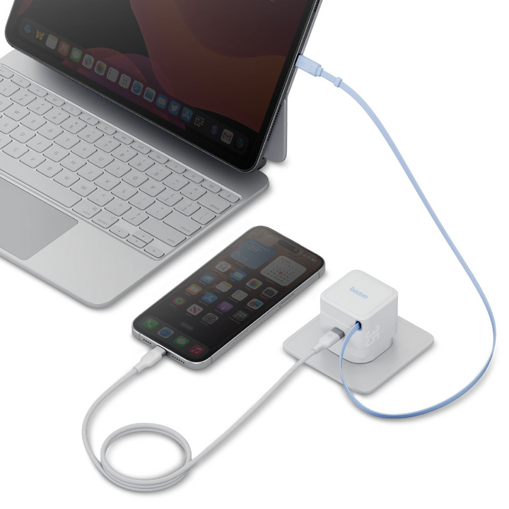 BAZIC GOPORT RETREK 35W, USB-C GaN WALL CHARGER (UK) WITH 70CM BUILT-IN CABLE - WHITE