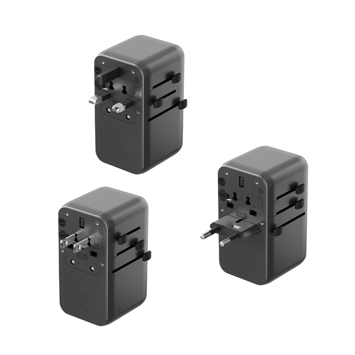 ENERGEA TRAVELWORLD ADAPTER GAN85 WITH 80CM TYPE-C CABLE, 3C1A 85W - GUNMETAL