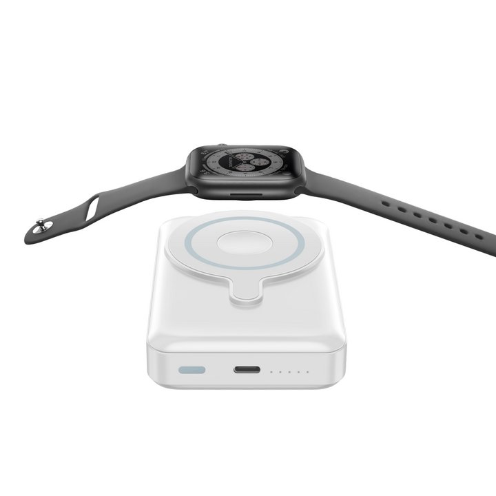 BAZIC GOPOWER 10K, 10000MAH MAGSAFE COMPATIBLE POWER BANK WITH BUILT-IN APPLE WATCH CHARGER - WHITE