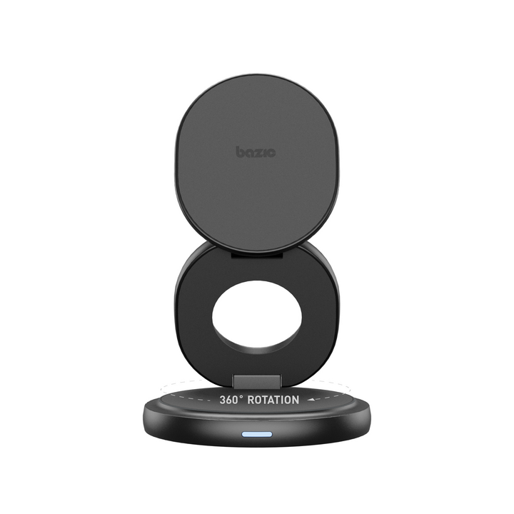 BAZIC GOMAG GYRE, 360 ROTATING BASE 3 IN 1 WIRELESS CHARGER WITH APPLE WATCH AND AIRPODS CHARGING - GUNMETAL