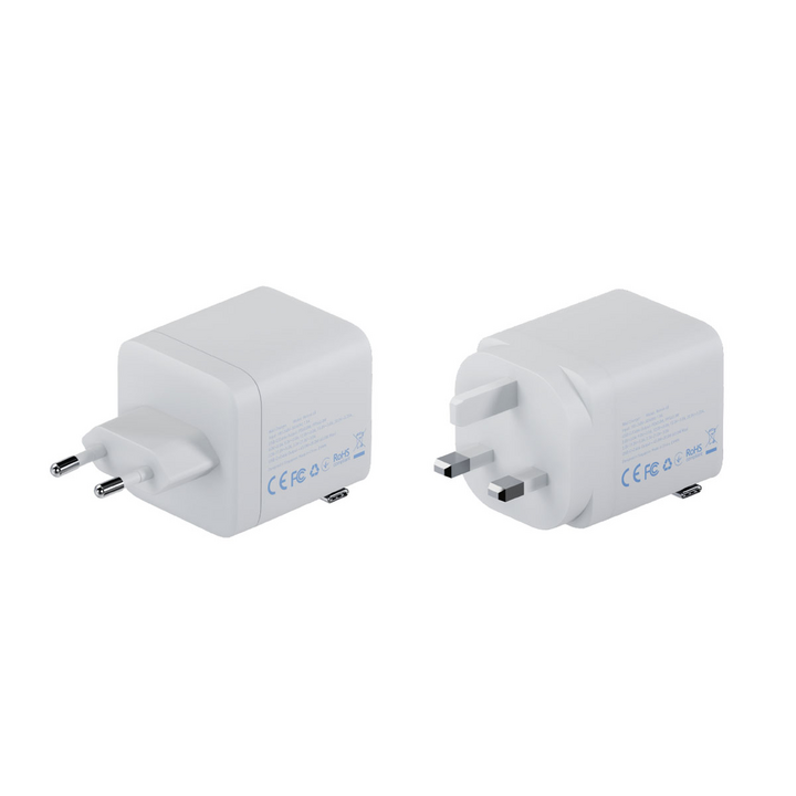 BAZIC GOPORT RETREK 65W, USB-C GaN WALL CHARGER (UK) WITH 70CM BUILT-IN CABLE - WHITE