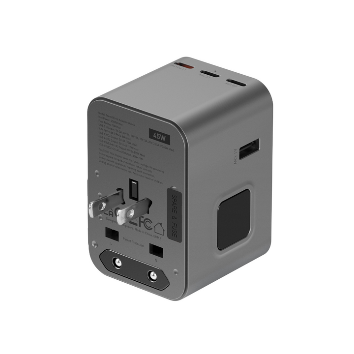 ENERGEA TRAVELWORLD ADAPTER GAN45, 3C2A 45W - GUNMETAL